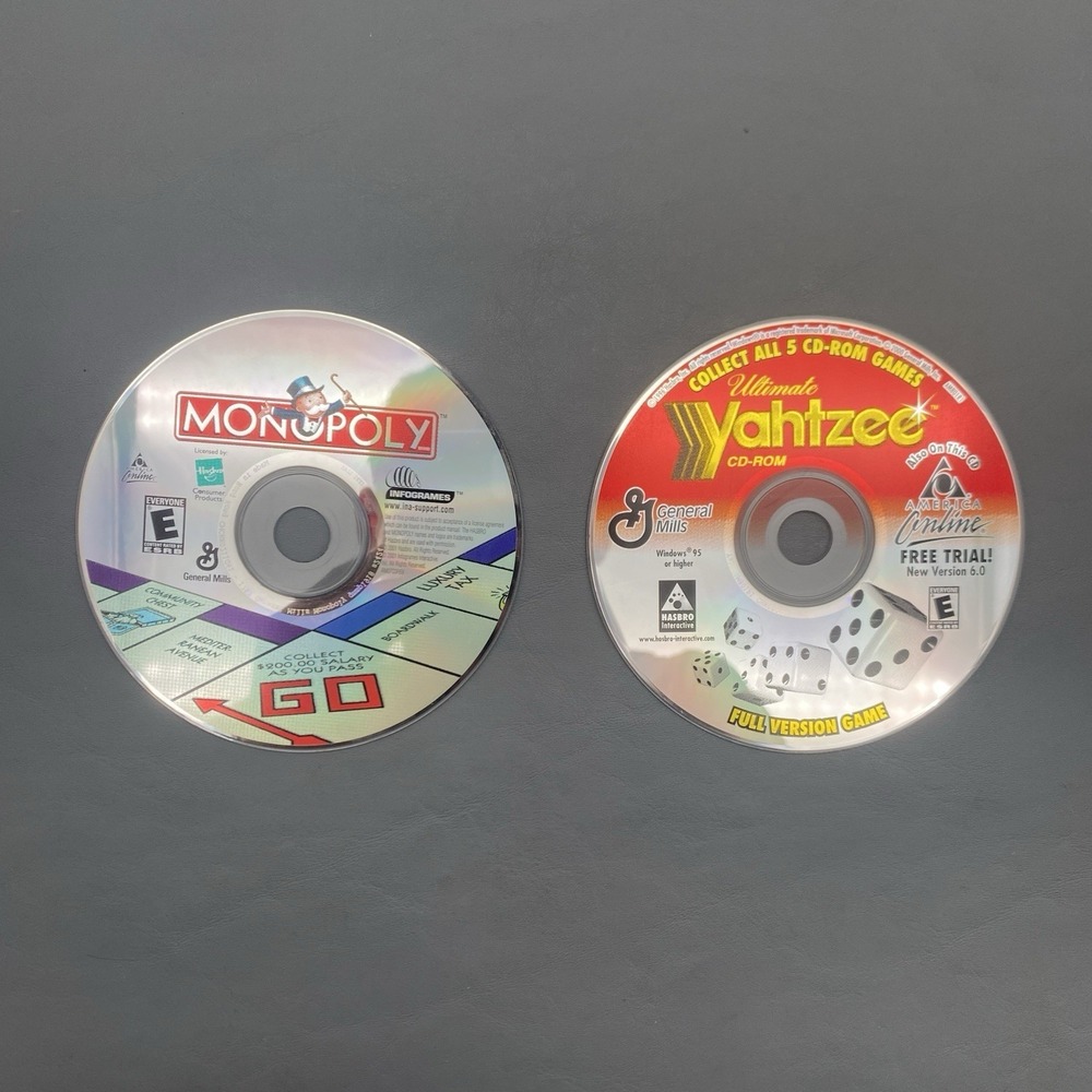 Monopoly & Ultimate Yahtzee CD-ROM PC Game Lot General Mills Cereal Promo 2000